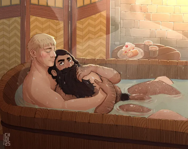 2 bros… sitting in a hot tub… 5 feet apart ‘cause they’re… wait never mind. (Art by me - @CragHollow) Thumbnail