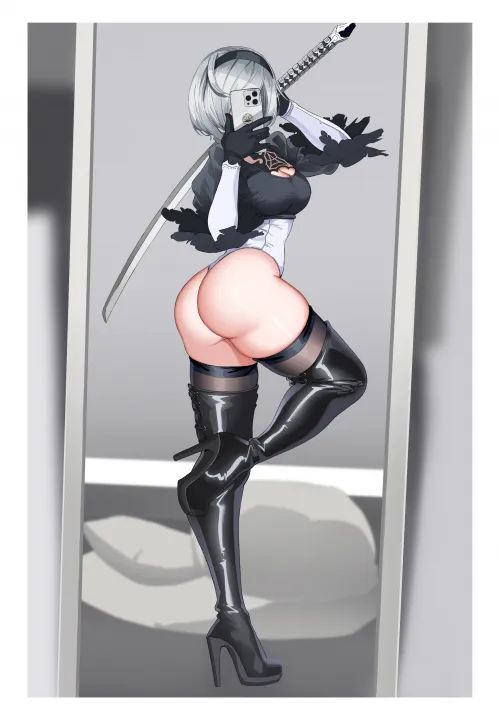2B's mirror selfie to motivate 9S [Nier] Thumbnail