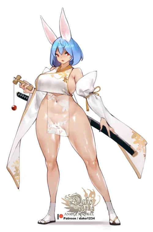 A bunny shrine maiden with a side boob and muscular legs (dako(仕事募集中)) Thumbnail