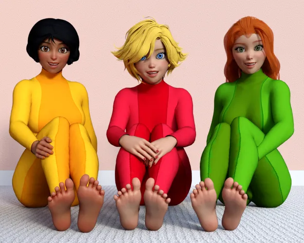 Alex, Clover, and Sam took off their boots to relax and let their bare feet get some fresh air after a long mission, giving you a great view of their bare soles [Totally Spies] (SoleMann)  Thumbnail