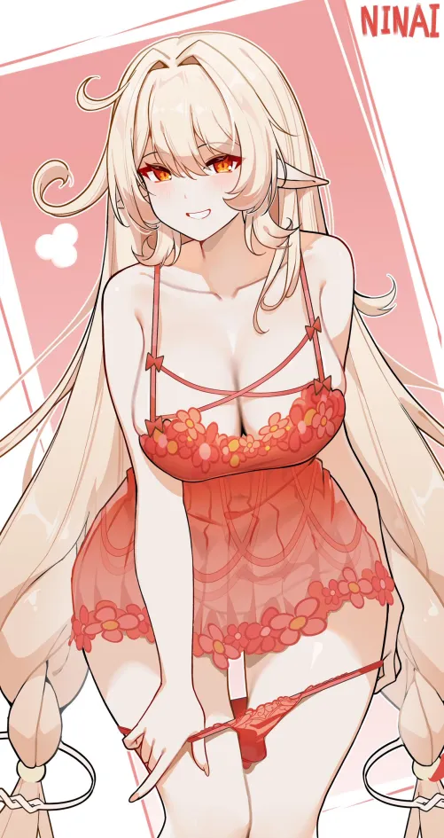 Alice in sexy nightdress pulling her panties down Thumbnail