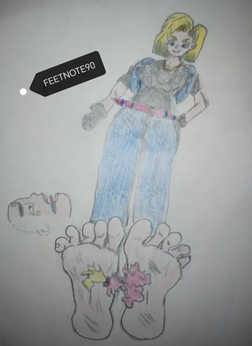 Android 18 steps (full weight) on Kuririn's cock and balls Thumbnail