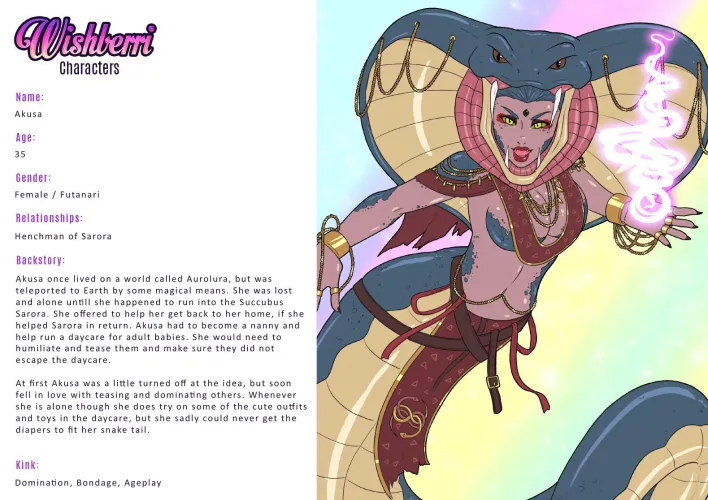 (Art by Wishberri) monster mommy Akusa character sheet. Thumbnail