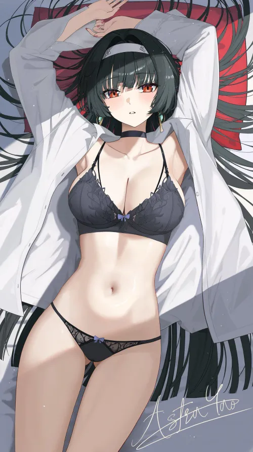 Astra Yao wearing black lingerie Thumbnail