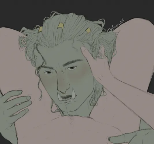 Back with a sketch of my elf and orc oc's! Thumbnail