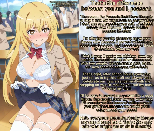 Behold the Queen's Goods, Peasant! [f4a] [serve your dom- I mean, queen!] [Misaki of Railgun] [no required reading because Railgun is ass] Thumbnail