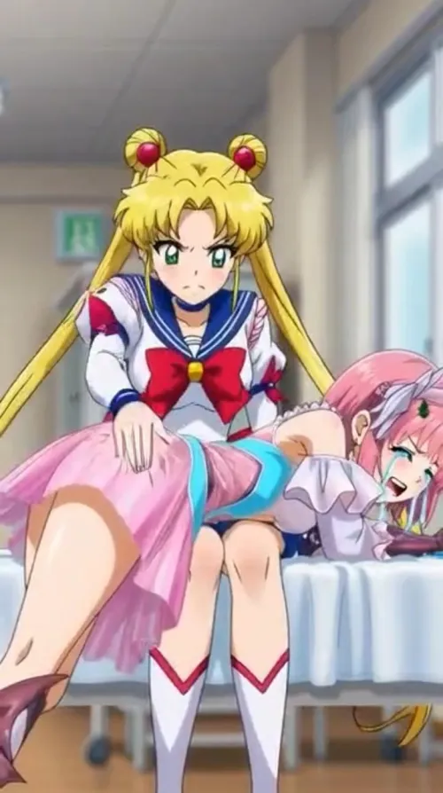 Blue Reflection Ray/澪 and Blue Reflection Tie, Second Light - Hiori Hirahara Spanking from Sailor Moon Usagi Tsukino. OTK Spanking from a Magical Girl. Thumbnail