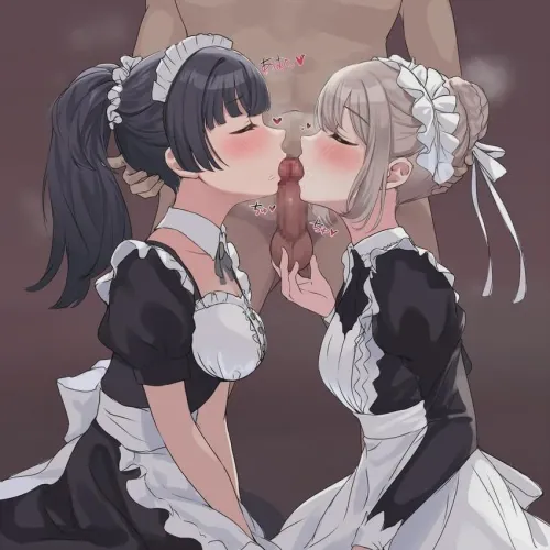 both maids were on their knees, taking care of their Master Thumbnail