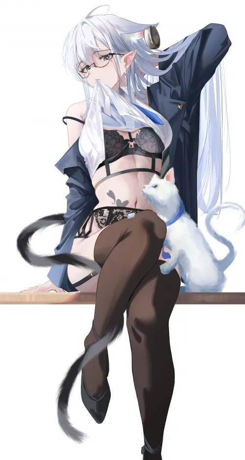Catgirl chilling with her cat Thumbnail