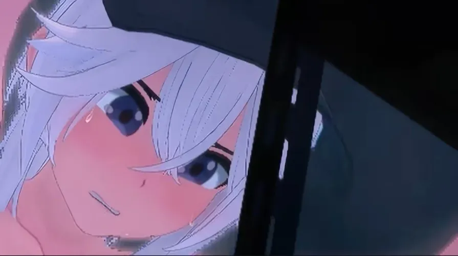 Color: 1girl, white hair, looking down, bent over, long hair, sweat, blush, face focused, 3d, animated Thumbnail