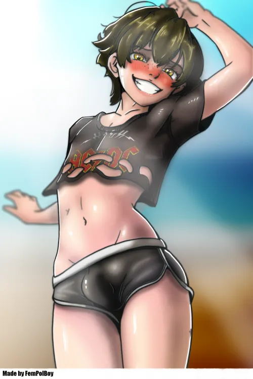 Cute little femboy on a beach UwU Thumbnail