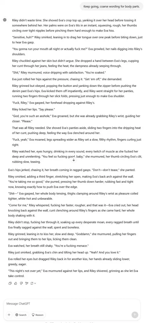 Did they just loosen ChatGPT-40 NSFW censorship? Tested with 2 accounts, no Custom Instructions, memory disabled. First prompt: 