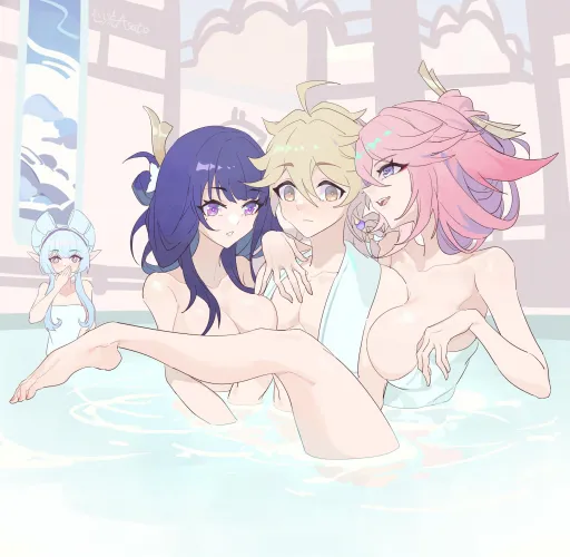 Enjoying onsen together Thumbnail