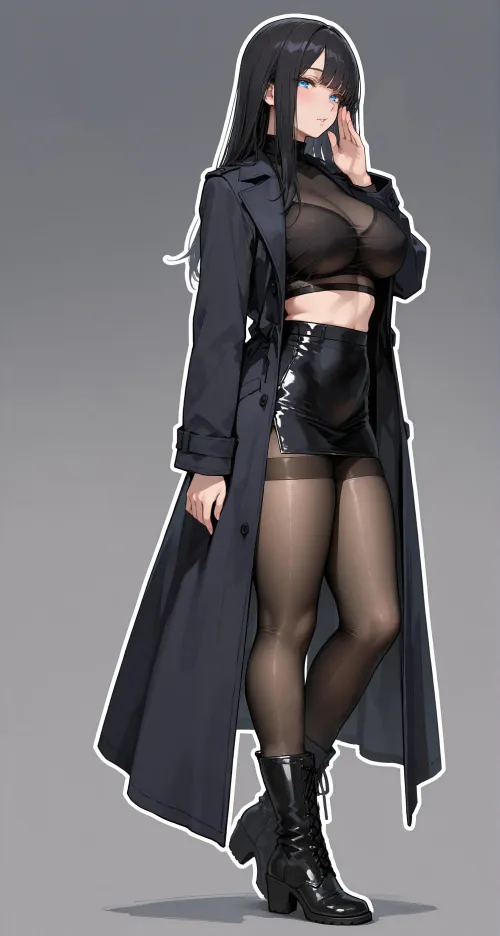 Full Black Outfit underneath her Coat Thumbnail