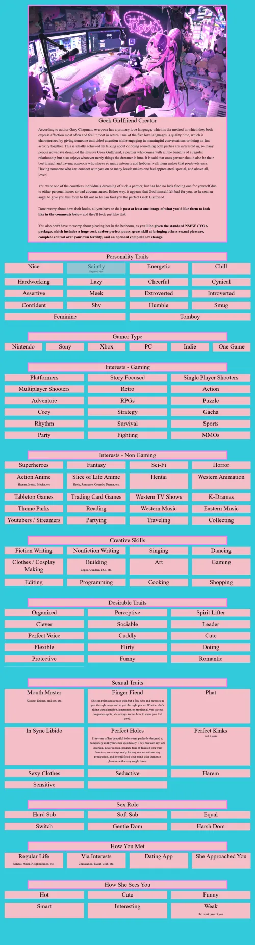 Geek Girlfriend Creator Super Early WIP Thumbnail