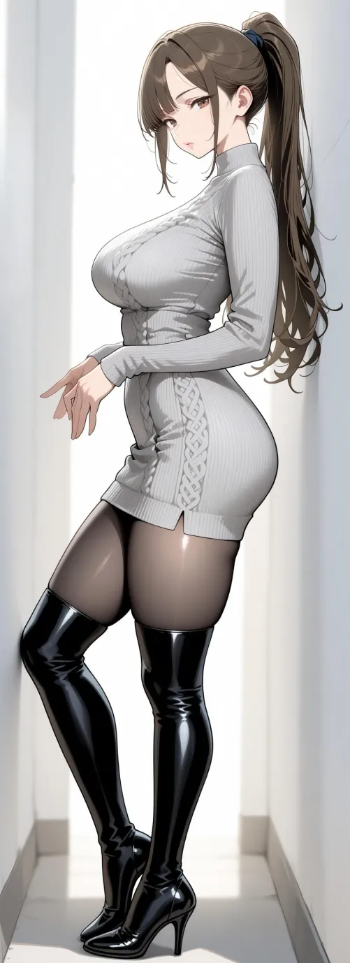 Grey Knitwear & Thigh Boots Thumbnail
