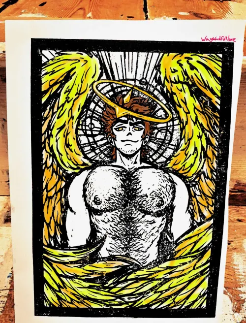 Heavens biggest D1ck! Woodblock print, all hand drawn, carved and printed. Thumbnail