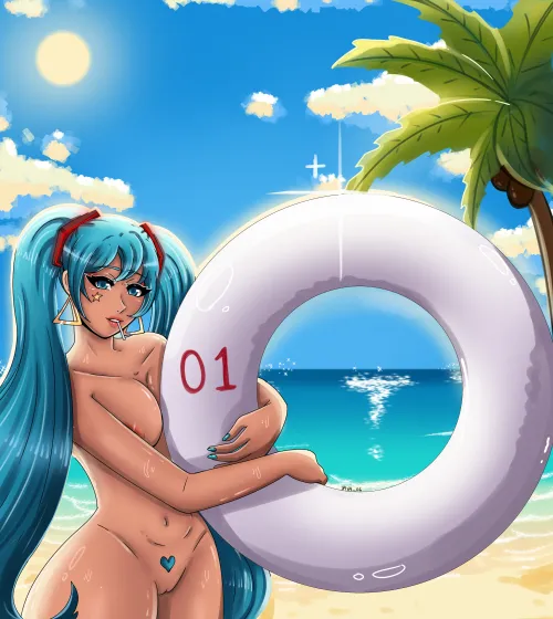 I drew Miku on the beach  Thumbnail