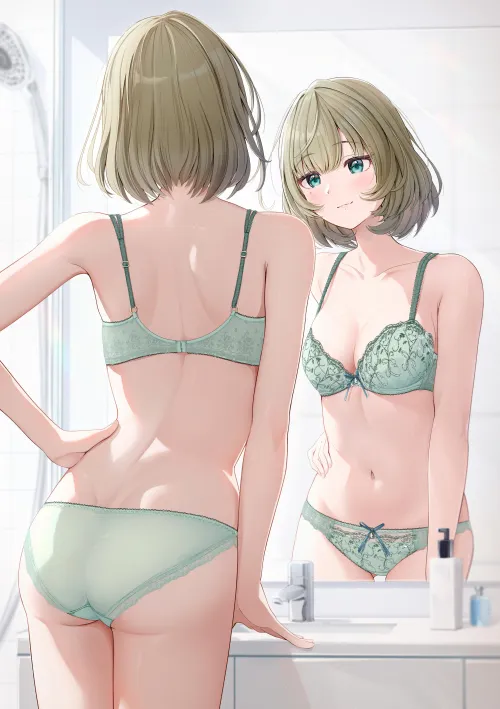 Kaede looking in the mirror Thumbnail