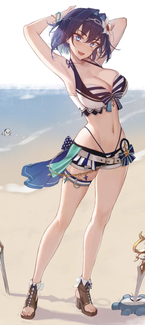Kronii modelling her swimsuit Thumbnail