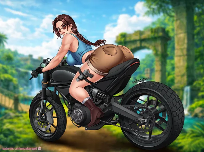 Lara Croft on the bike is ready for adventures (SenbonzakuraArt) Thumbnail