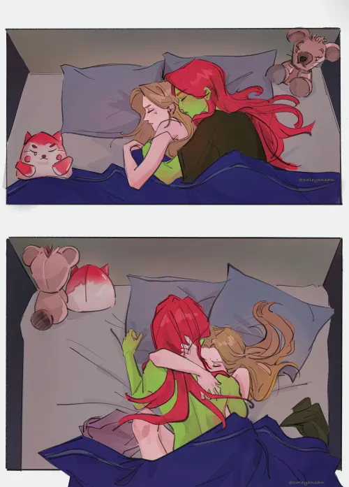 Learn something from the plushies 🫡💜❤️ [ Harley Quinn and poison ivy ] drawn by me Thumbnail
