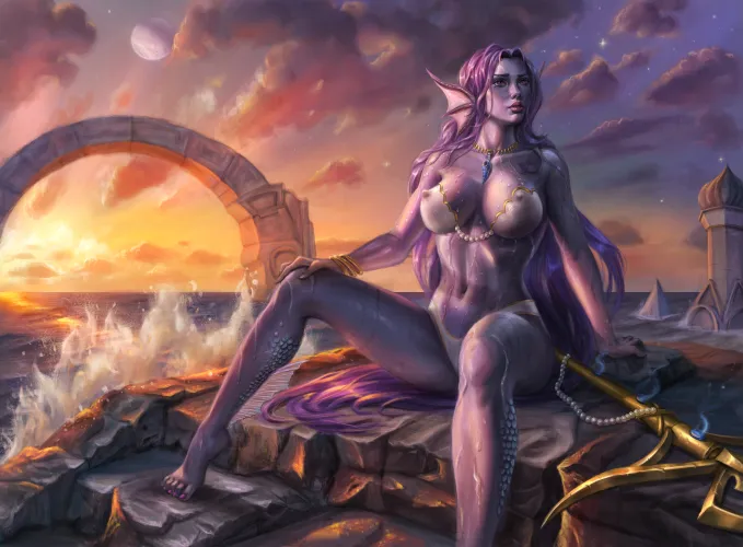 Mermaid queen mourning the loss of her home, digital art by me Thumbnail