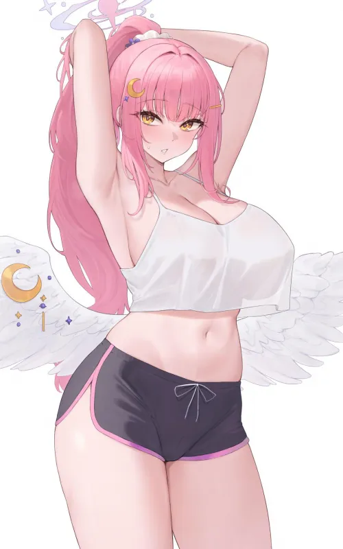 Mika in dolphin shorts tying her hair up (Kuavera) [Blue Archive] Thumbnail