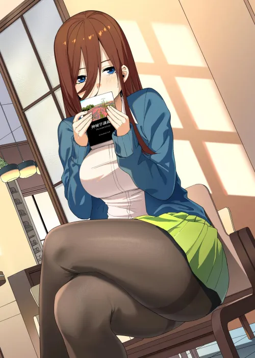 Miku Nakano Blushing Behind Her Book (Quintessential Quintuplets) Thumbnail