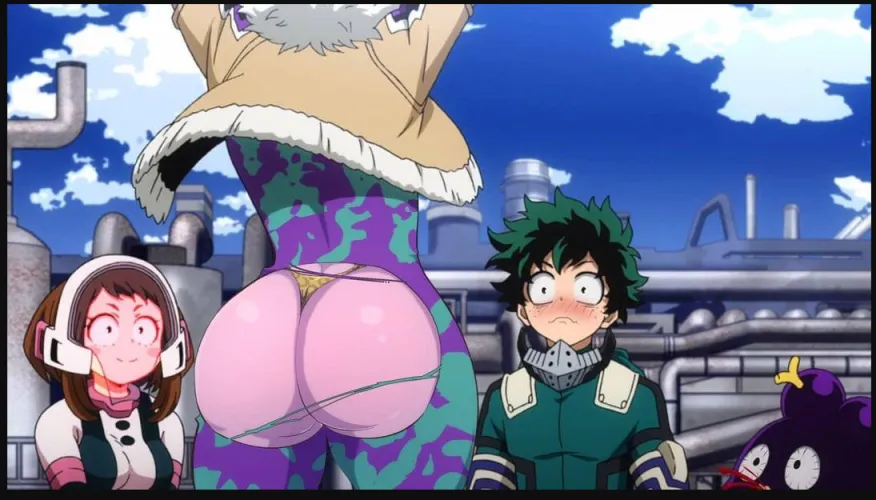 Mina Ashido, incredibly excited for the day, accidentally tears a piece off the back of her hero costume while Ochako, Deku, and Mineta stand admiring the amazing view. If this scene were real, it would beat the original. Thumbnail