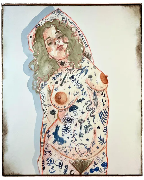 Model: Bernie/ watercolor painting with fantasy tattoos/ by me Thumbnail
