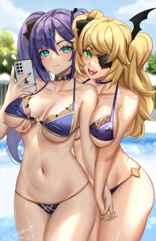 Mona and Fischl Bikini Selfie [Genshin Impact] Thumbnail