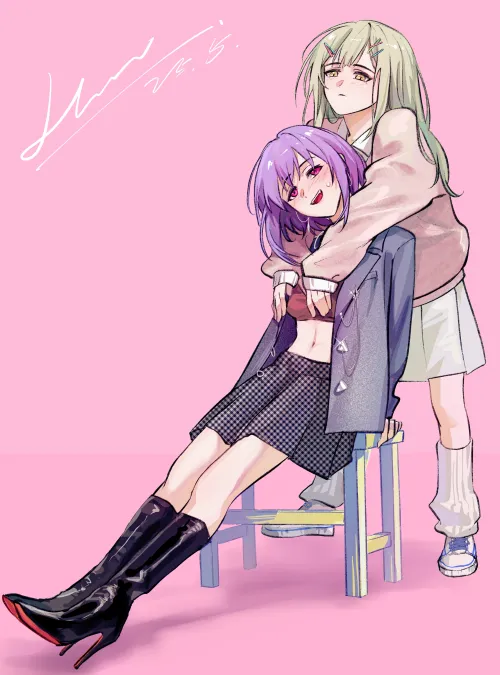Mutsumi hugging Nyamu from behind [BanG Dream!] (xiao7108) Thumbnail