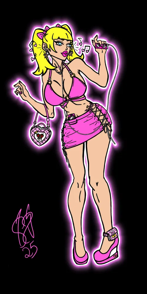 My bimbo OC Lexxi rocking the y2k aesthetic! (original art by me) Thumbnail