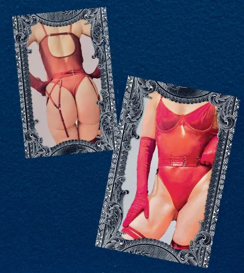 New burgundy lingerie set with gloves & garter Thumbnail