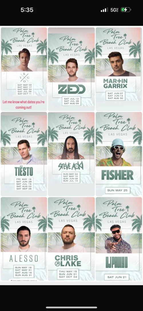 ****NEW****Palm Tree Beach Club Day Club. Summer lineup. DM me for Reddit member specials!! Thumbnail
