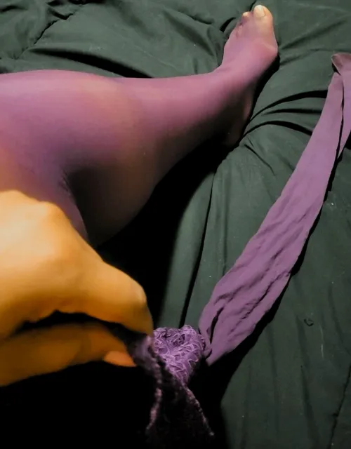 Oh no- I ripped my pretty, purple thigh high stockings! Guess you'll have to come help me take em off of me Thumbnail