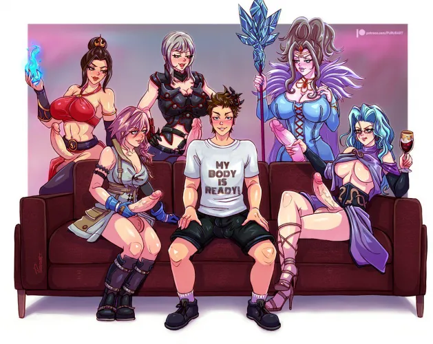 One man can handle five well-endowed futas (pururart) Thumbnail