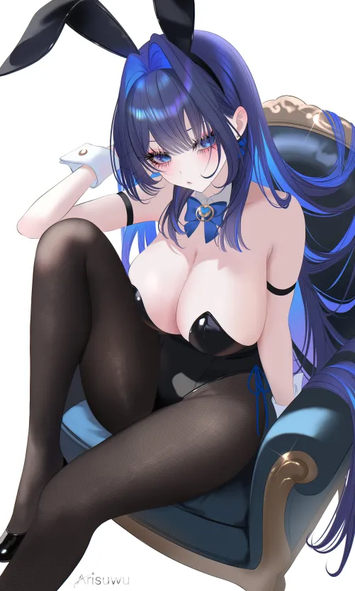 [Ouro Kronii] in bunny outfit on chair (Arisuwu) [Hololive] Thumbnail