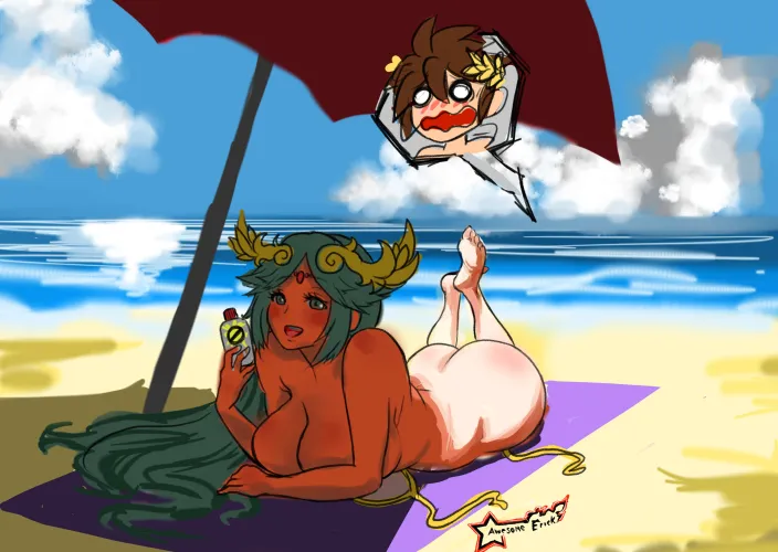 Palutena inviting Pit to feel and oil up her big ass and huge breasts Thumbnail