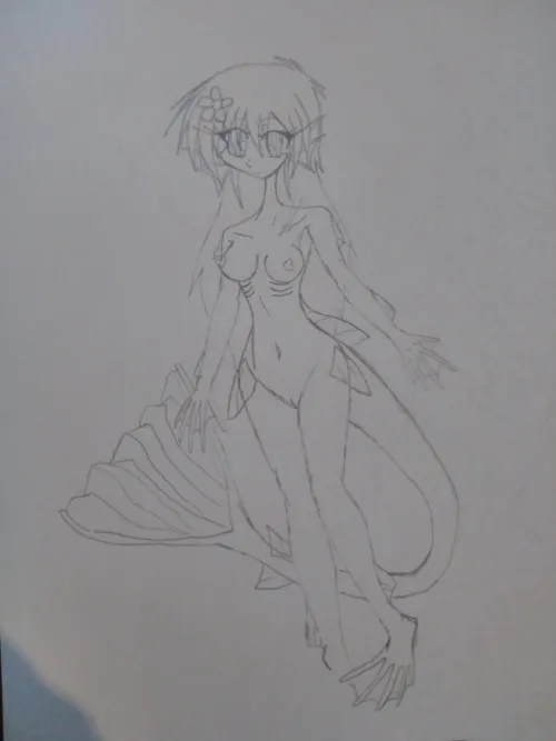Pencil drawing of nude aquatic girl with tail Thumbnail
