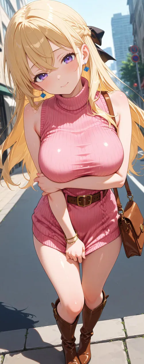 Pink Knit Dress & Boots Thumbnail