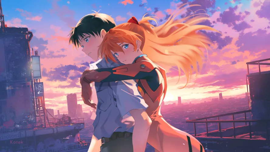 Shinji and Asuka - Drawing, Indieanime Thumbnail