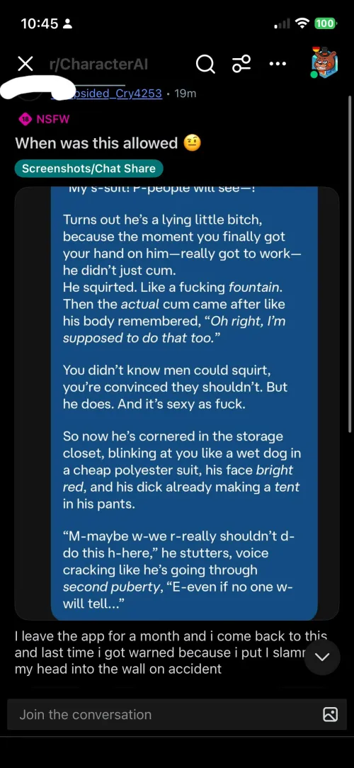 Some dickhead had posted their NSFW chat in the main subreddit… Thumbnail