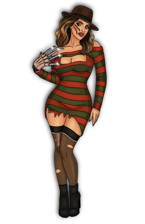 “Sweet Dreams, Babe” – Horror Pin-Up Inspired by Freddy Krueger Thumbnail