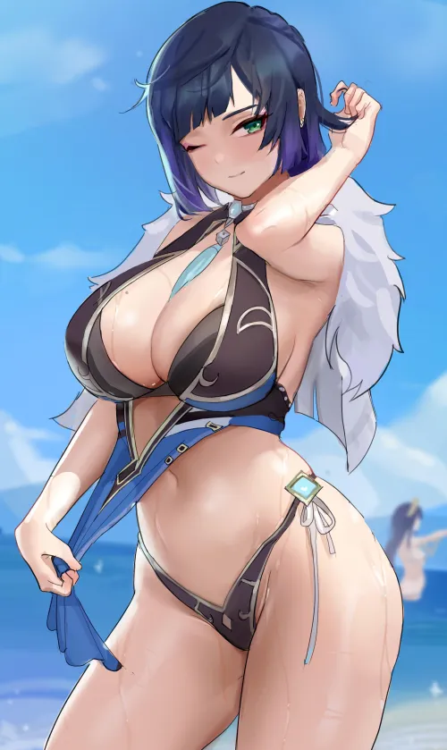 Swimsuit Yelan at a beach  Thumbnail