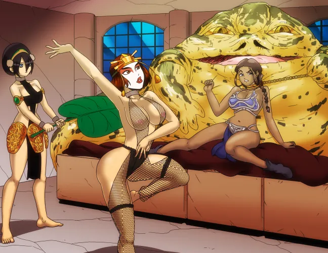 Team Avatar as Jabba's Slavegirls (commissioned by me, art by WadeVezecha) Thumbnail