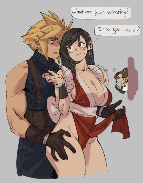 Tifa Lockhart tries on Mai's costume, it has an effect on Cloud (strawderryst) [Final Fantasy, Fatal Fury] Thumbnail
