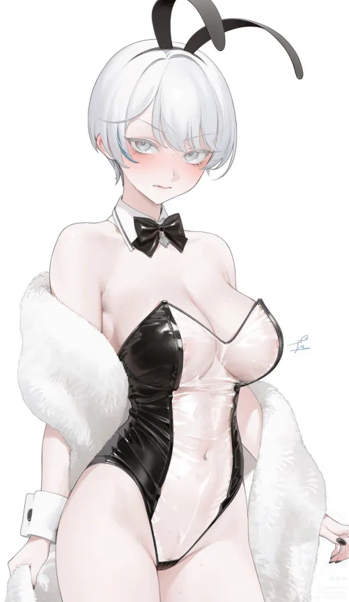 Translucent Bunnysuit White-Haired Girl [Ohisashiburi's Original] Thumbnail