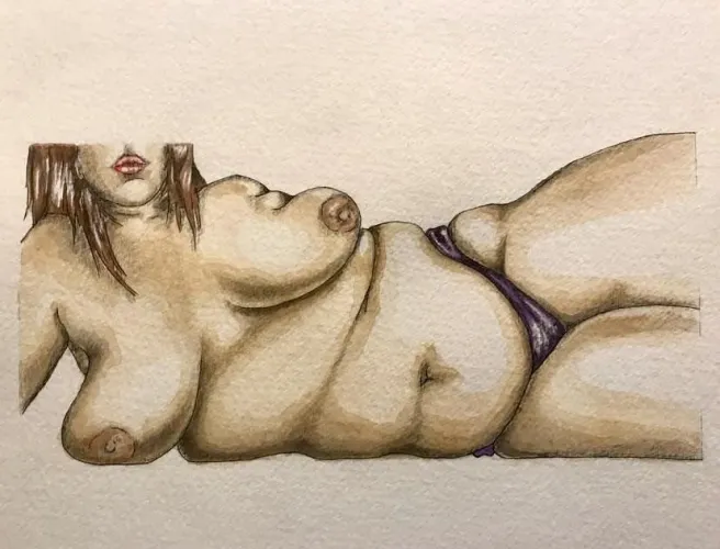 Voluptuary in anticipation, watercolor, by me.  Thumbnail